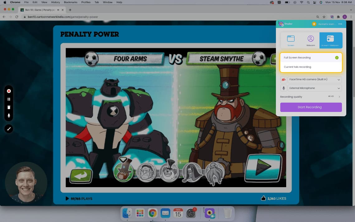 Set the recording area