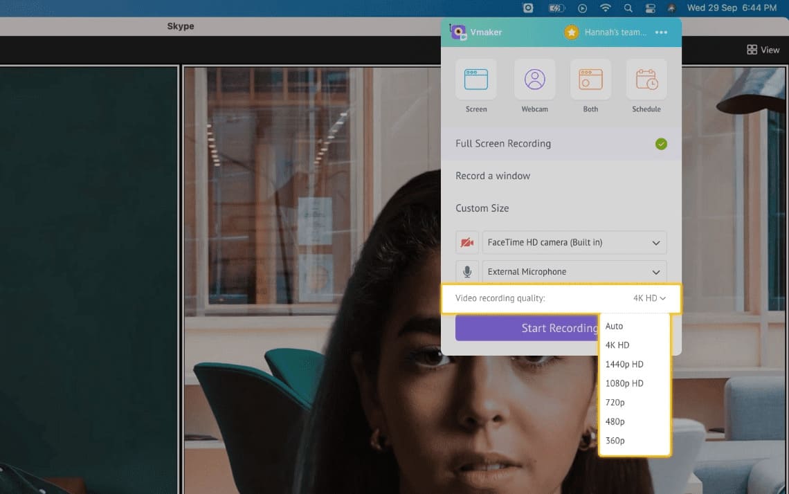 Set the recording resolution
