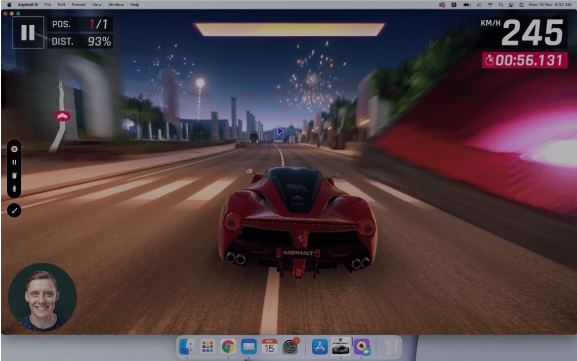 To stop recording click on the red icon or the dock button