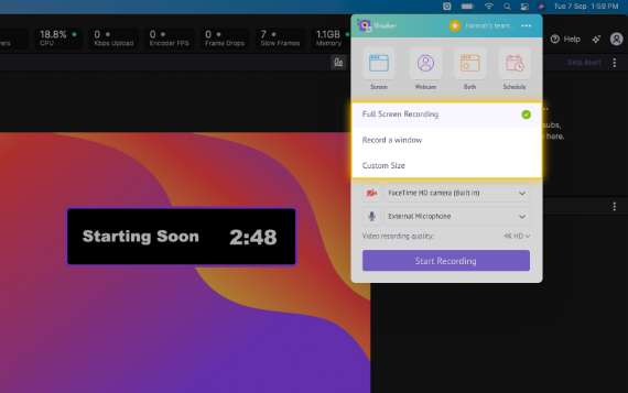 Set the recording area