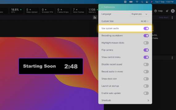 Enable your system audio