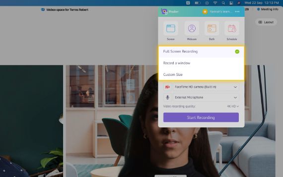 Select the screen mode you want to record with