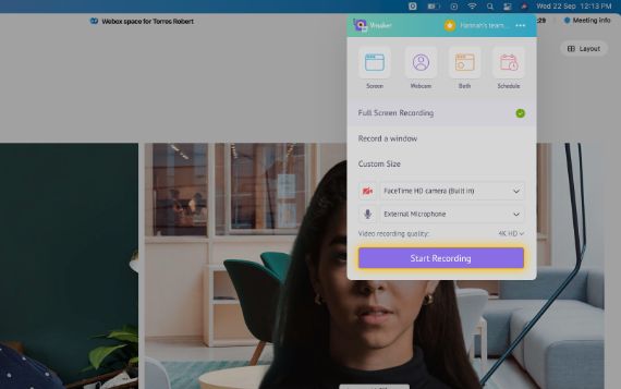Click the “Start Recording” button or press the hotkey ⌘^1 to start your recording