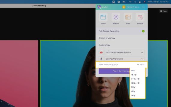 Установите высокое разрешение записи, чтобы получить четкое видео