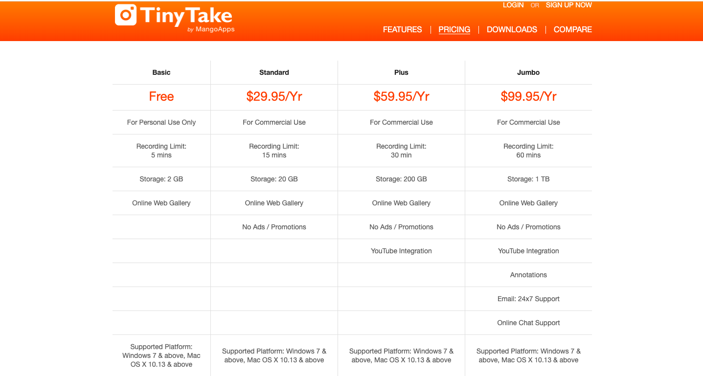 TinyTake Screen Recorder Pricing