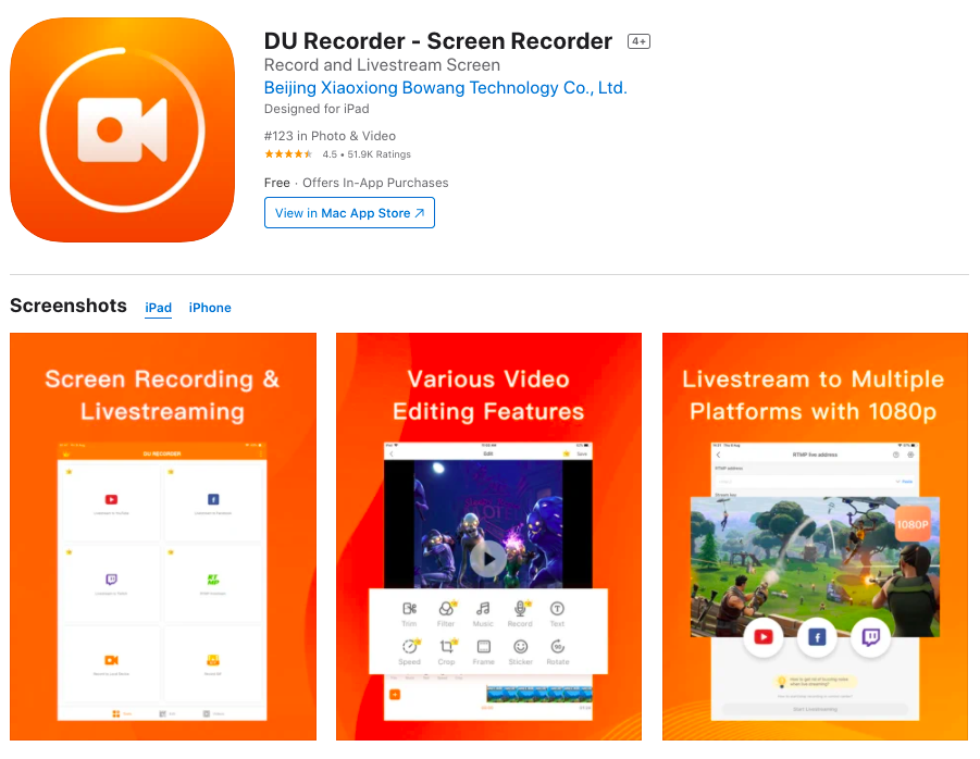 DU screen recorder for iPhone