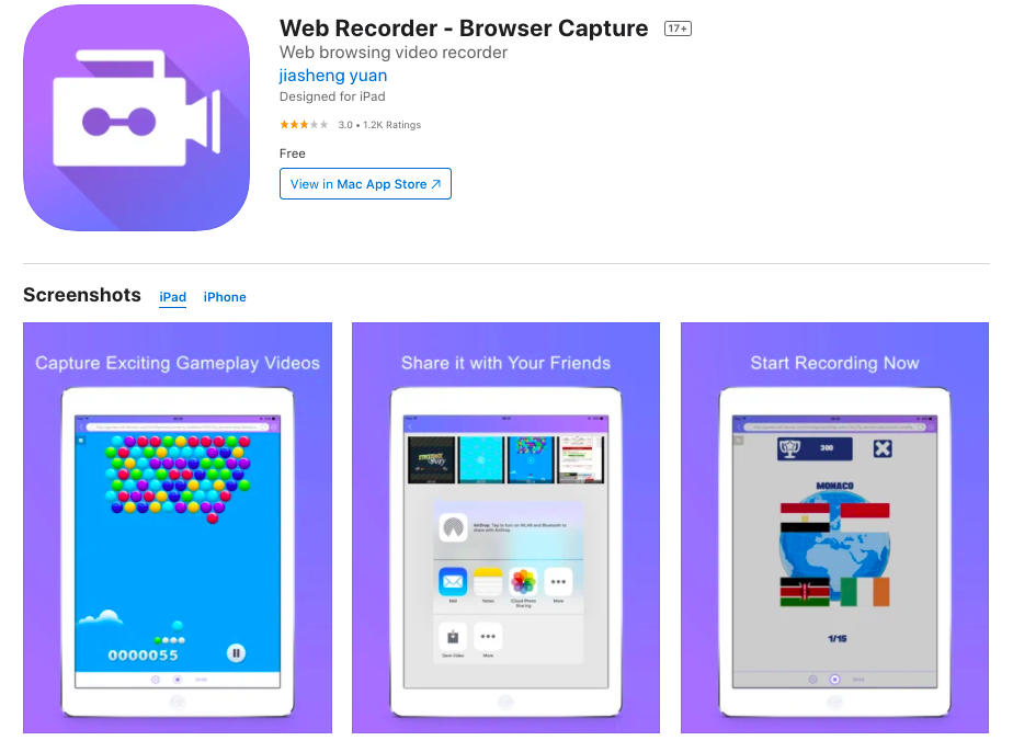 Web recorder screen recorder for iPhone