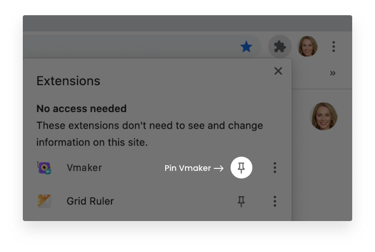 It is recommended to have the Vmaker plugin pinned to your browser for easy access