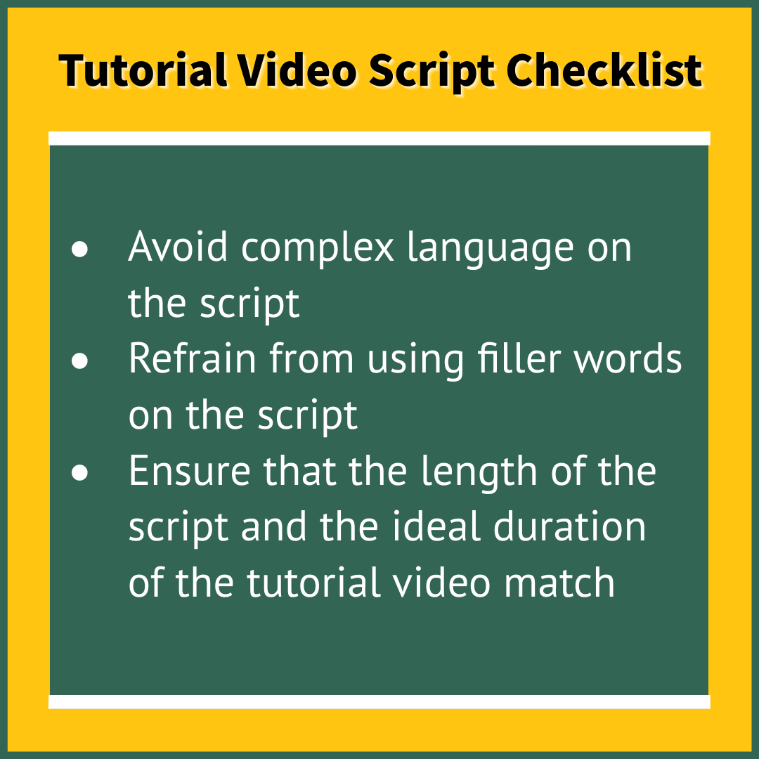 Tutorial video script checklist