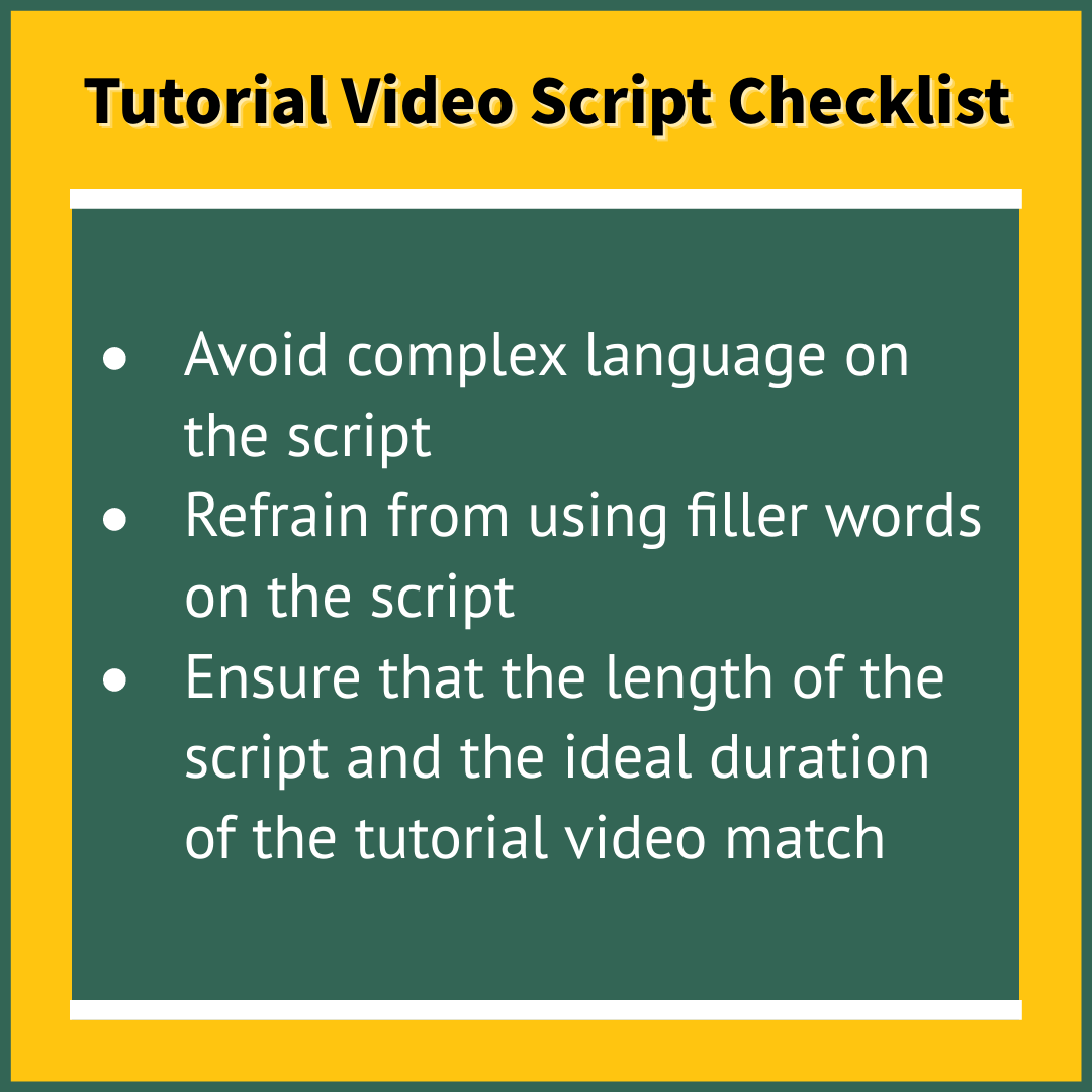 Tutorial video script checklist 