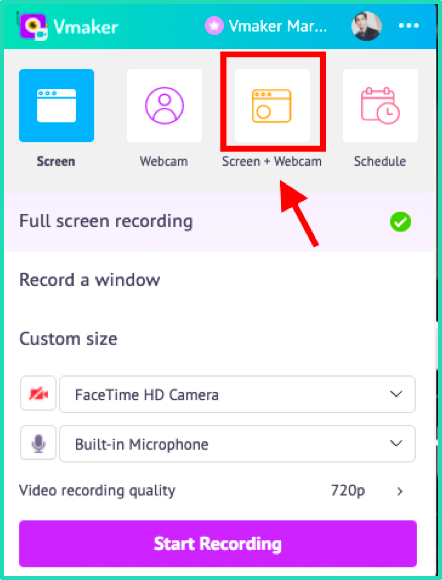 Vmaker training video maker allows easy webcam + screen recording