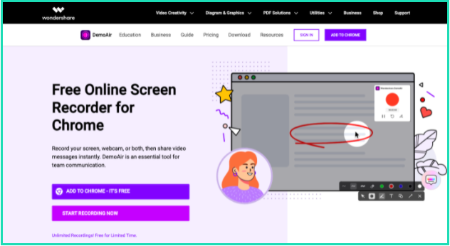 A screenshot showing the home page of Wondershare DemoAir