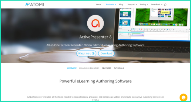 A screenshot of the Active Presenter 8 home page. 
