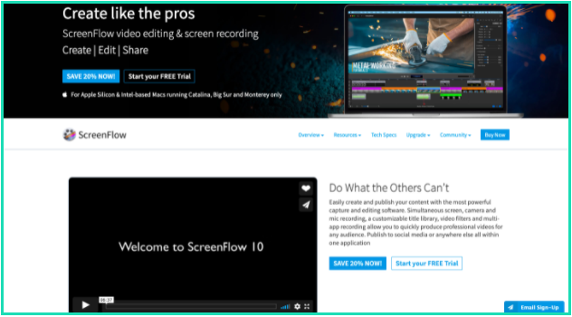 A screenshot of Screenflow screen reocorder home page