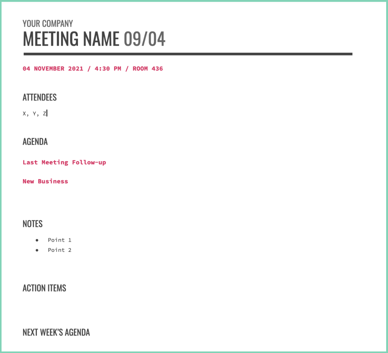 How to write minutes of a meeting sample template