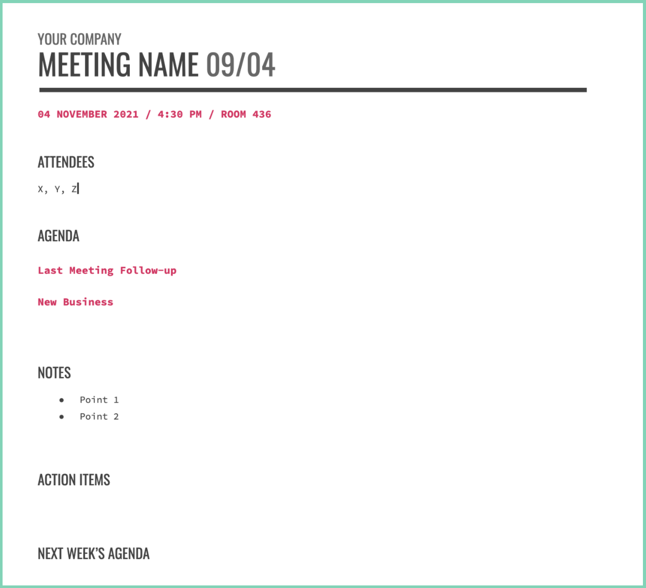 Meeting minutes template