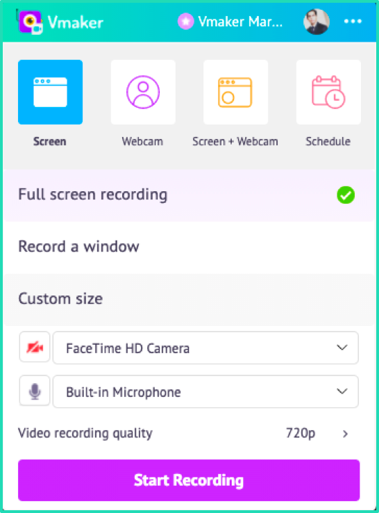 A screenshot that helps readers understand about Vmaker recording.