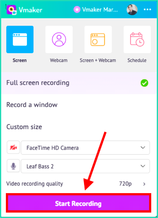 Click on the Start Recording button