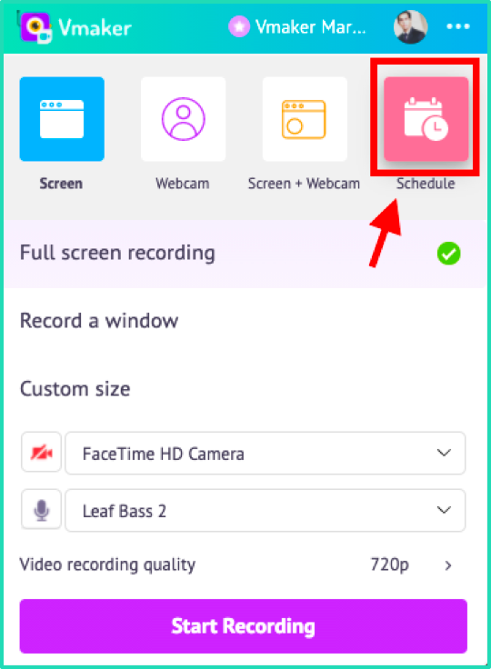 Schedule your Zoom meeting using Vmaker to get reminded to record your Zoom meeting and start recording in one click
