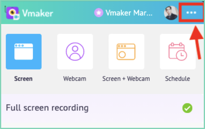 How to Screen Record on Mac with Audio ~ Step three: Click on the three dots at the top right corner of the app
