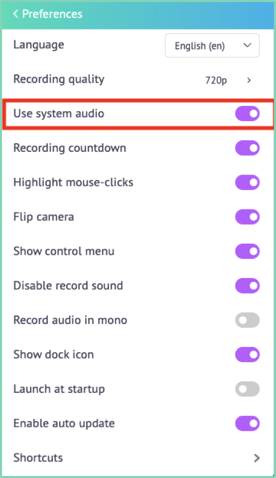 How to Screen Record on Mac with Audio ~ Step five: Select Preferences from the drop-down