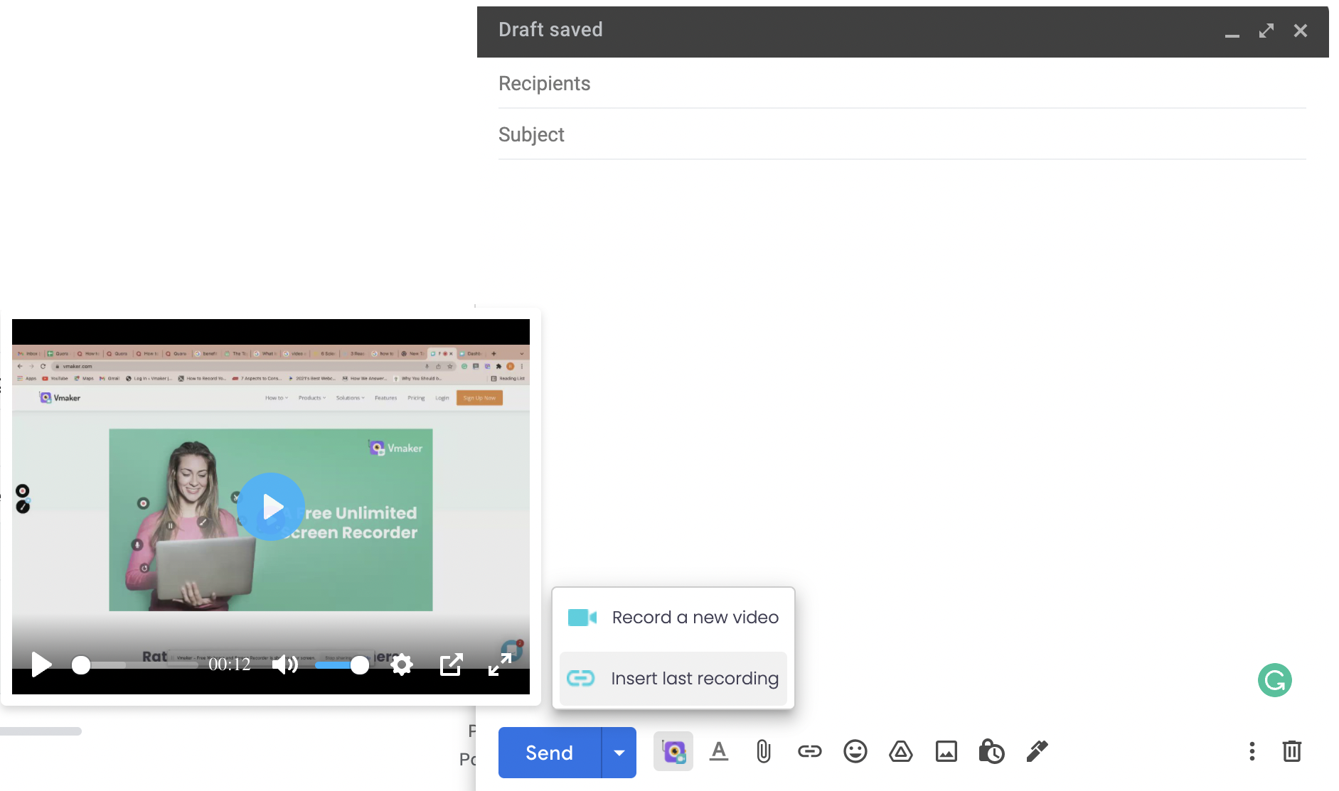 How to send a large video through Email: insert last recording