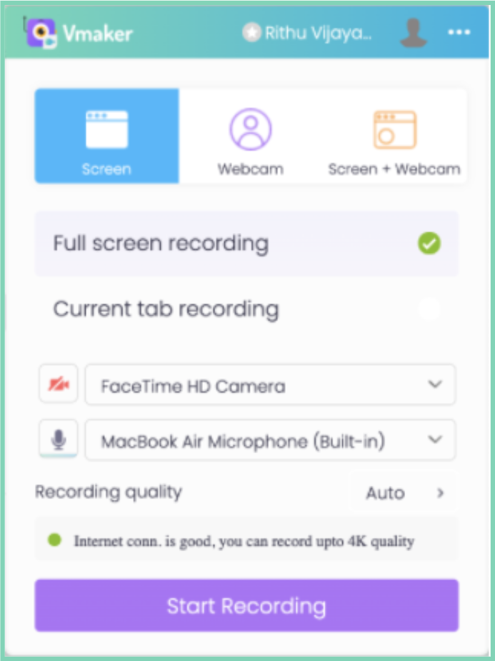 What is a screencast start recording page