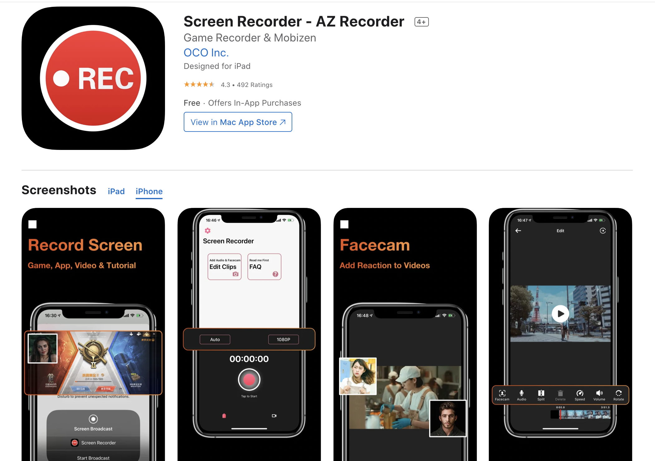 iOS screen recording audio (screen recorder AZ)