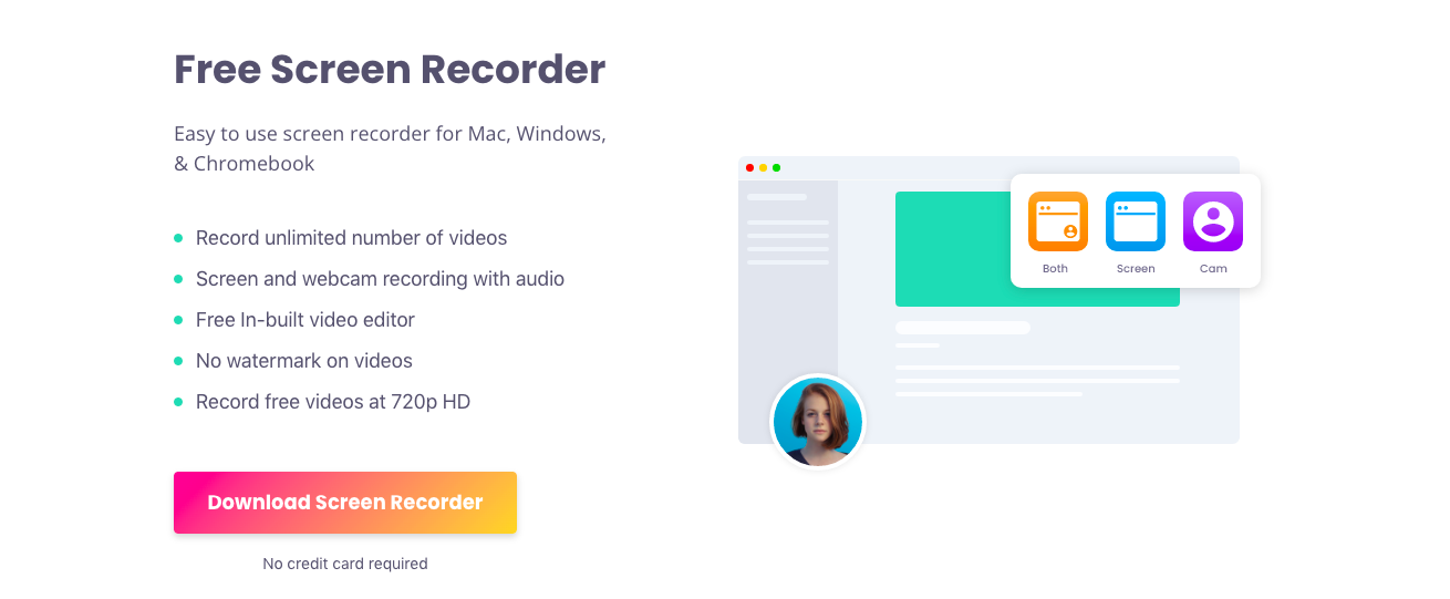 Record your webcam, screen, or both and share with prospective clients.