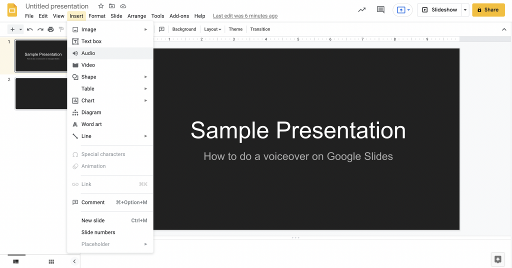 How to do a voiceover on Google Slides: adding audio