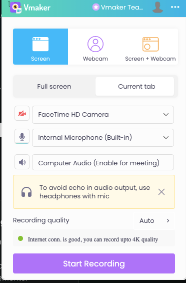 Choose your preference & start recording