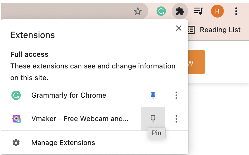 Pin the extension to your browser