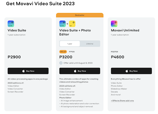 Movavi plans and pricing 