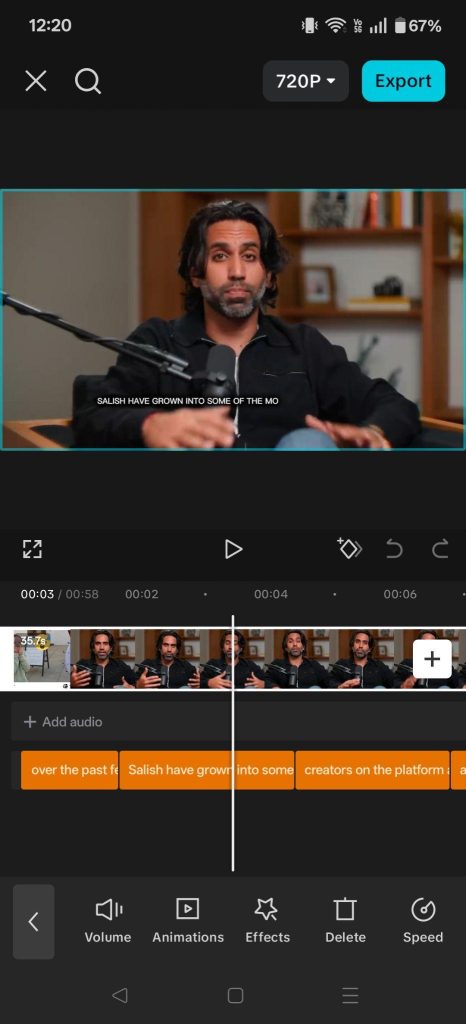CapCut mobile timeline editing with captions