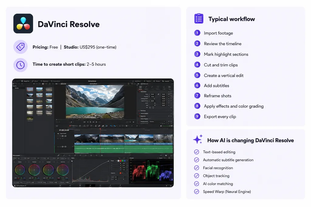 DaVinci Resolve 21 editing and color grading interface