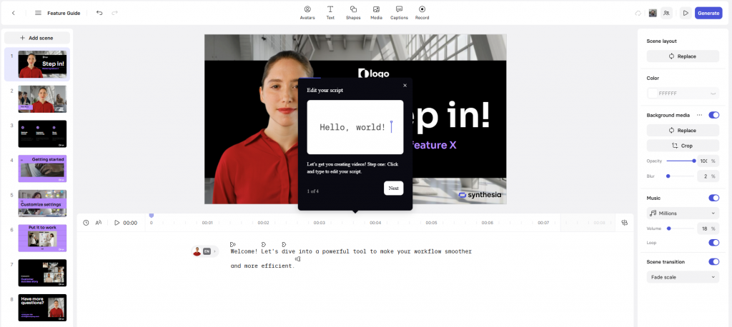 Synthesia video editor